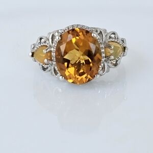 Genuine Serra Gaucha Citrine & Welo Opal Ring Platinum over Sterling Silver Sz 8